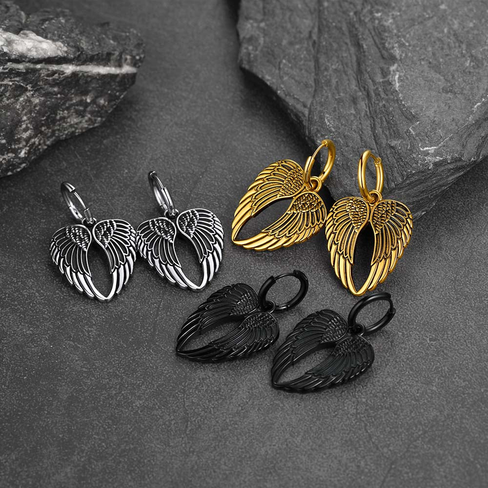 FaithHeart Men's Angel Wing Hoop Earrings Stainless Steel FaithHeart