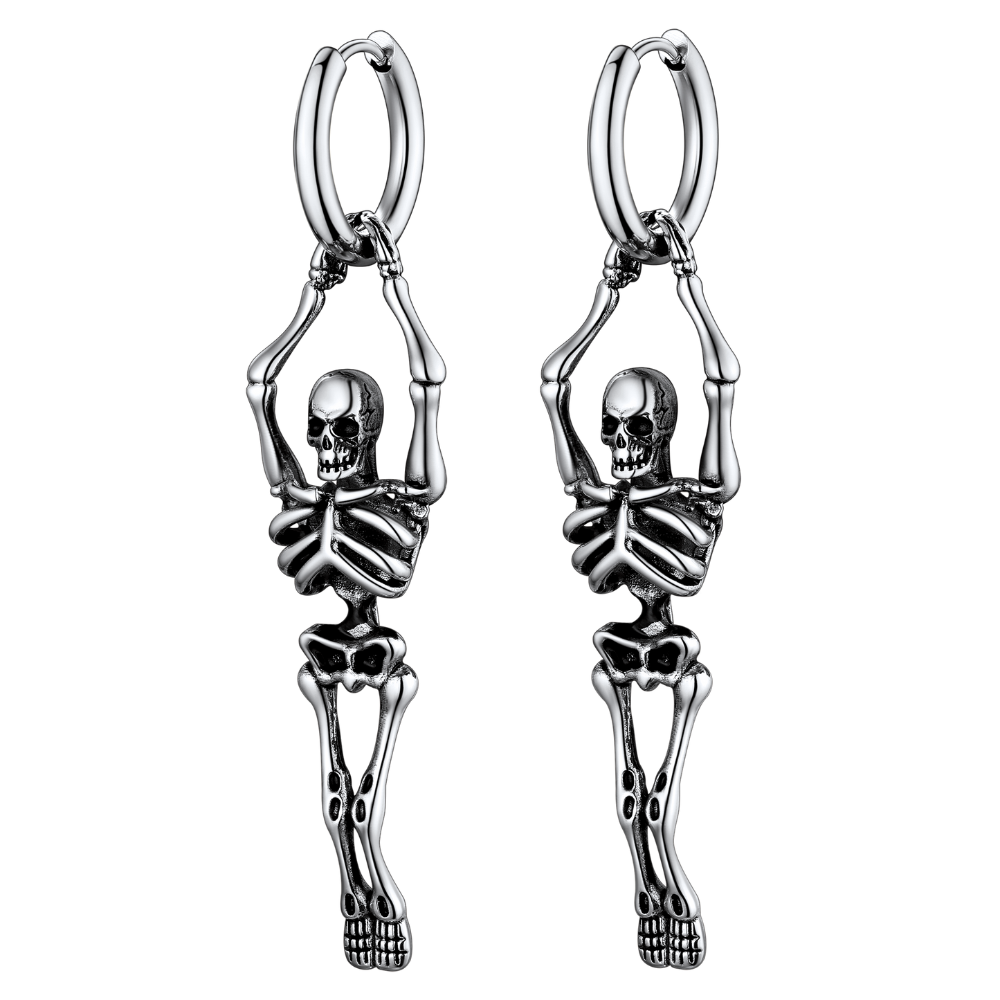 FaithHeart Gothic Skull Skeleton Dangle Earrings Stainless Steel for Men FaithHeart