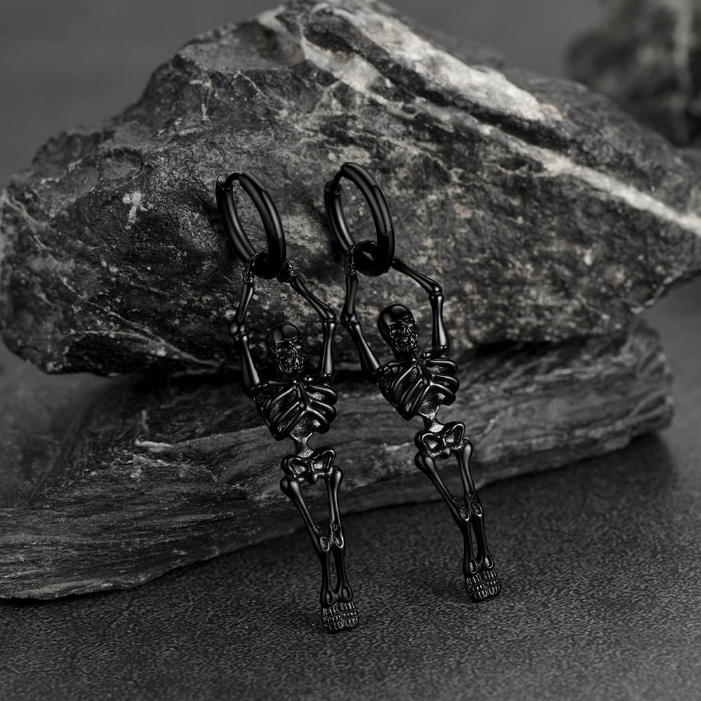 FaithHeart Gothic Skull Skeleton Dangle Earrings Stainless Steel for Men FaithHeart