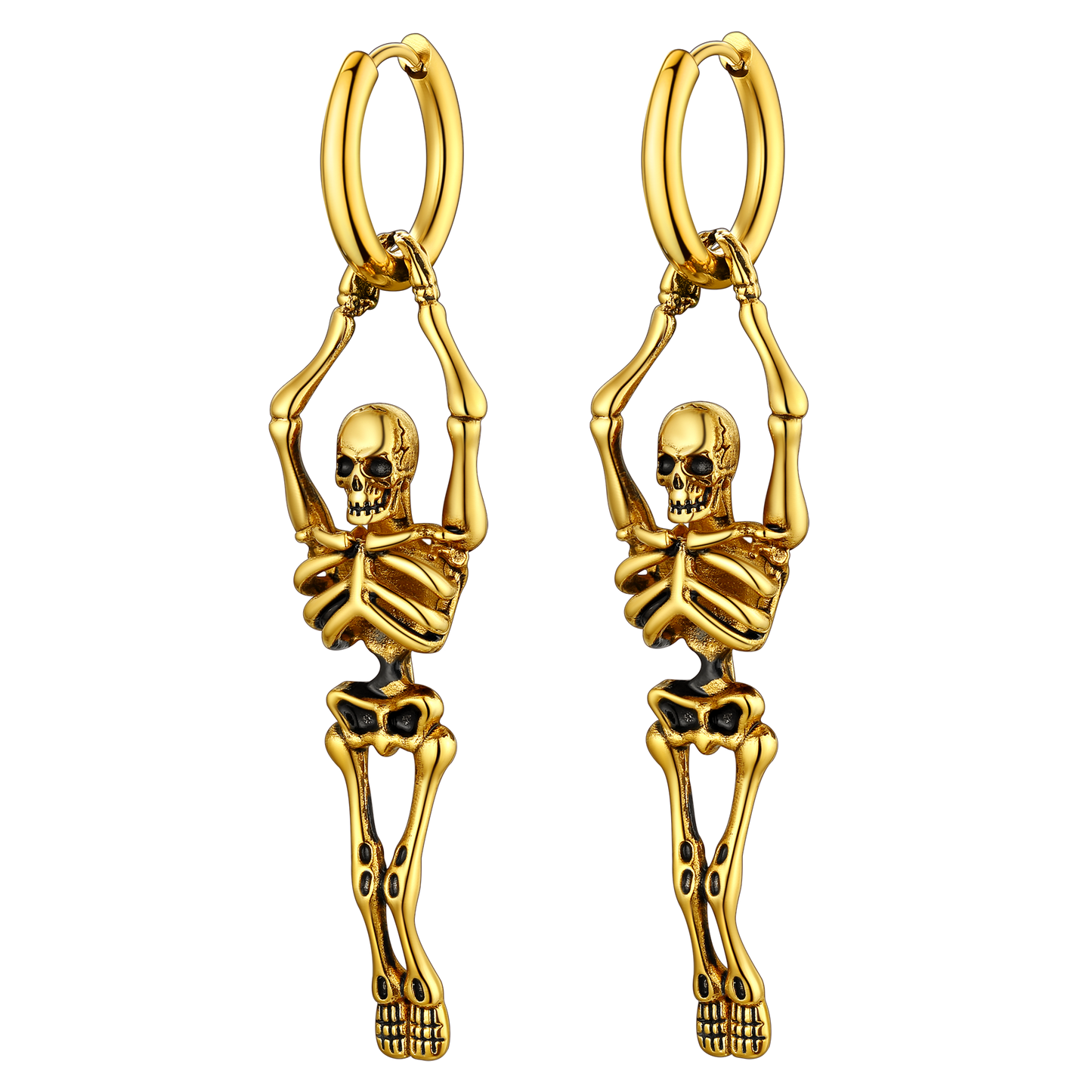FaithHeart Gothic Skull Skeleton Dangle Earrings Stainless Steel for Men FaithHeart