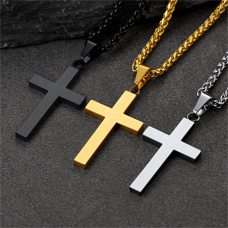 FaithHeart Christian Black Enamel Cross Necklace For Men FaithHeart