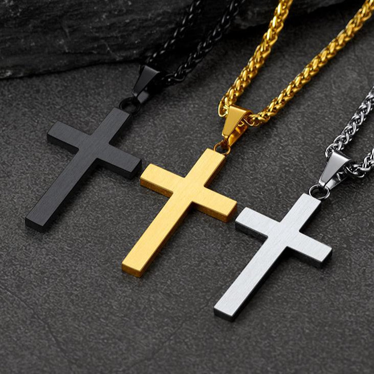FaithHeart Christian Black Enamel Cross Necklace For Men FaithHeart