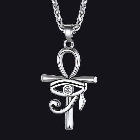 FaithHeart Egyptian Eye of Horus Ankh Cross Necklace Pendant For Men FaithHeart