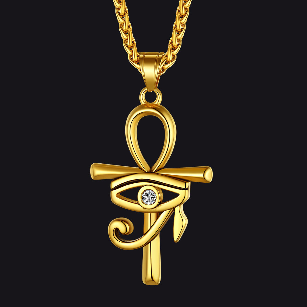 FaithHeart Egyptian Eye of Horus Ankh Cross Necklace Pendant For Men FaithHeart