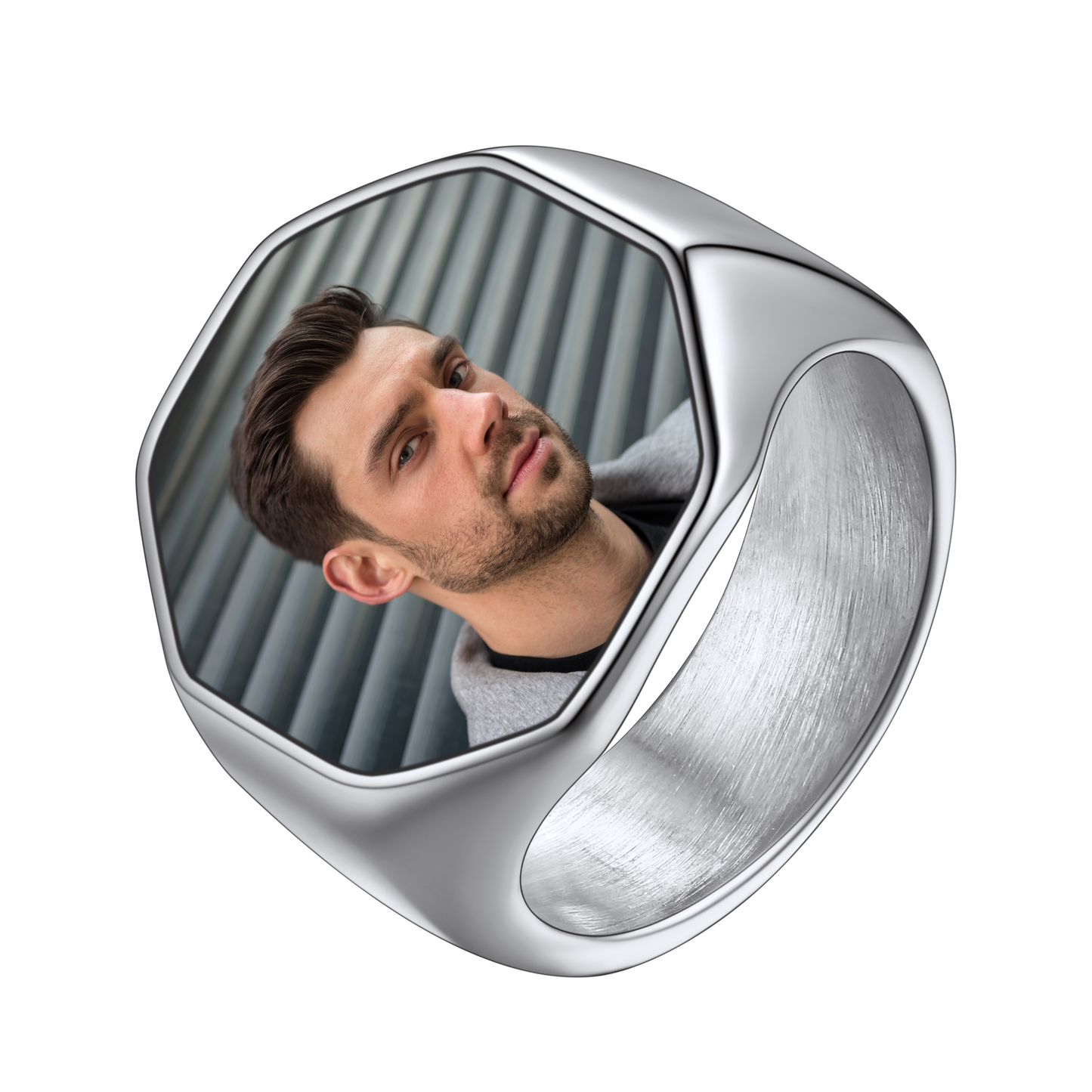 FaithHeart Personalized Octagon Signet Ring with Photo for Men FaithHeart
