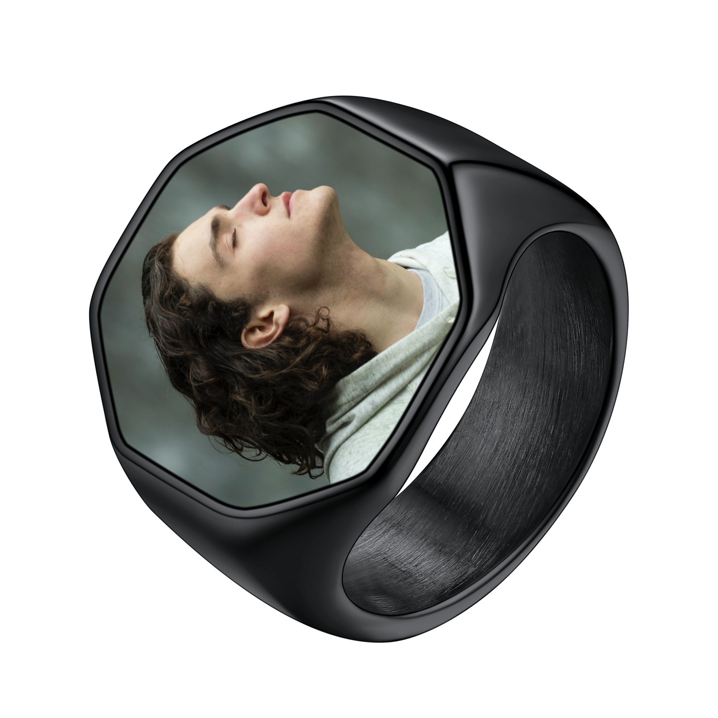 FaithHeart Personalized Octagon Signet Ring with Photo for Men FaithHeart