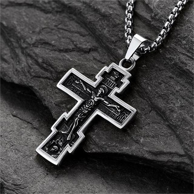 FaithHeart Russian Orthodox Cross Pendant Necklace For Men FaithHeart