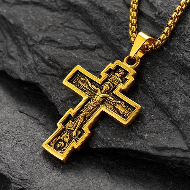 FaithHeart Russian Orthodox Cross Pendant Necklace For Men FaithHeart