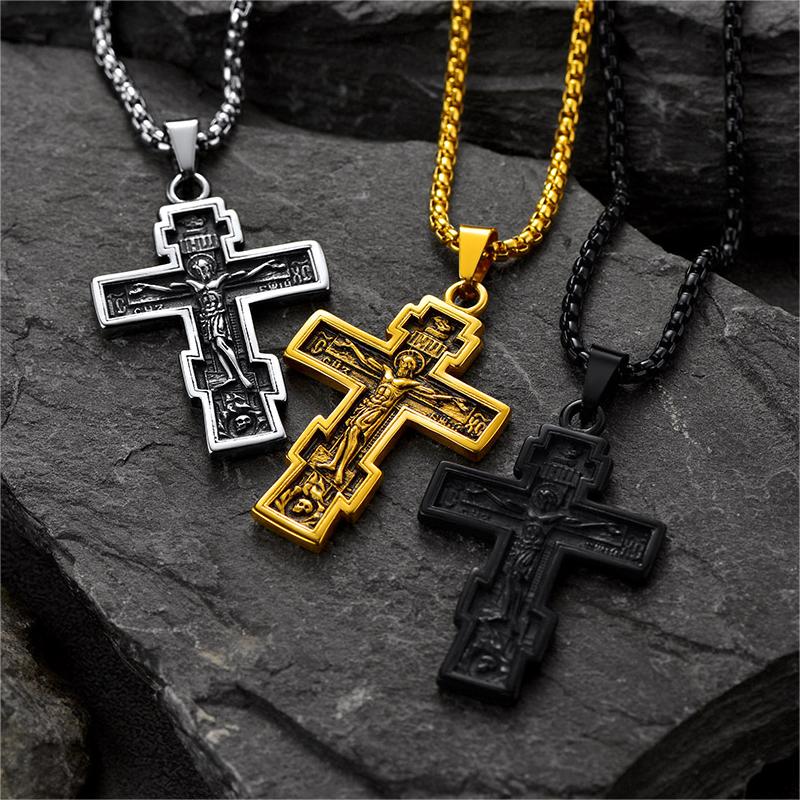 FaithHeart Russian Orthodox Cross Pendant Necklace For Men FaithHeart