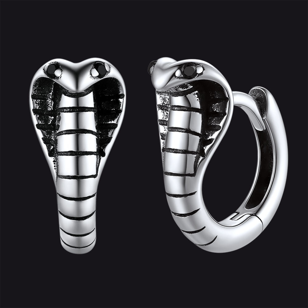 Sterling Cobra Snake Huggie Hoop Earrings