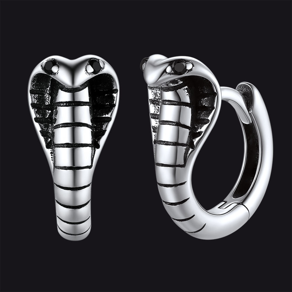 FaithHeart Sterling Silver Cobra Snake Huggie Hoop Earrings For Men FaithHeart