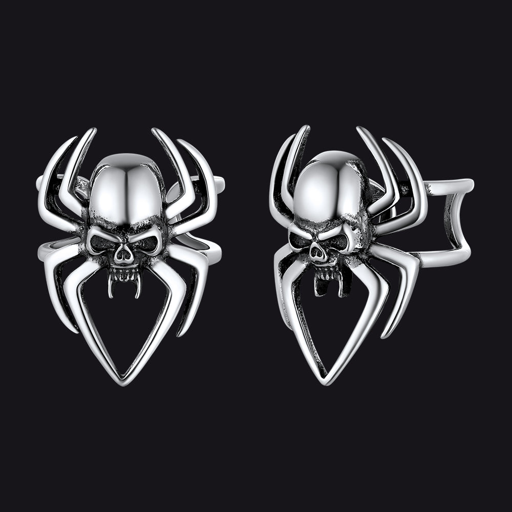 Sterling Spider Skull Ear Cuff Earrings Halloween Gift