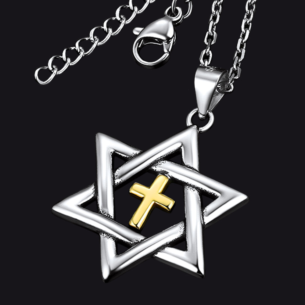 FaithHeart Sterling Silver Star of David With Cross Necklace for Men FaithHeart