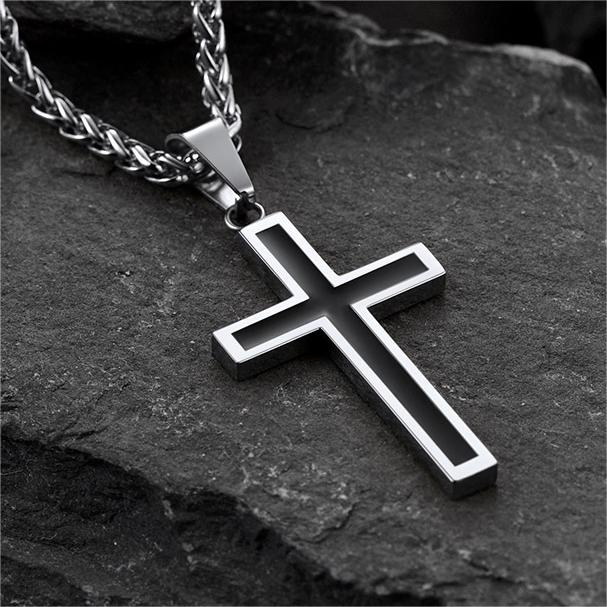 FaithHeart Christian Black Enamel Cross Necklace For Men FaithHeart