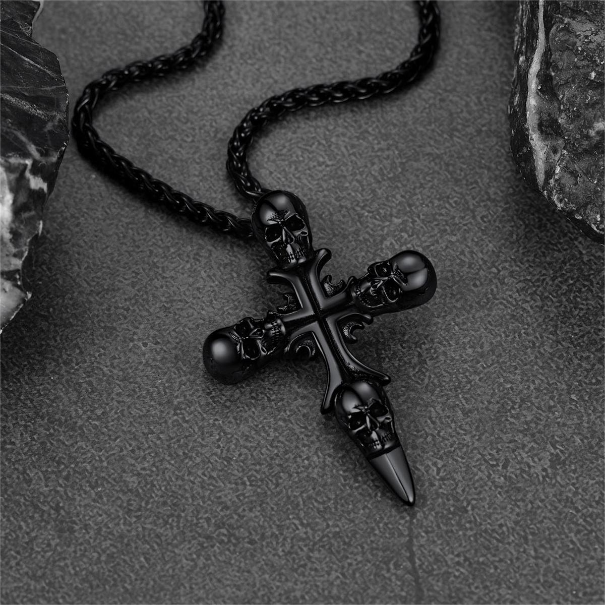 FaithHeart Vintage Skull Cross Necklace For Men Stainless Steel FaithHeart