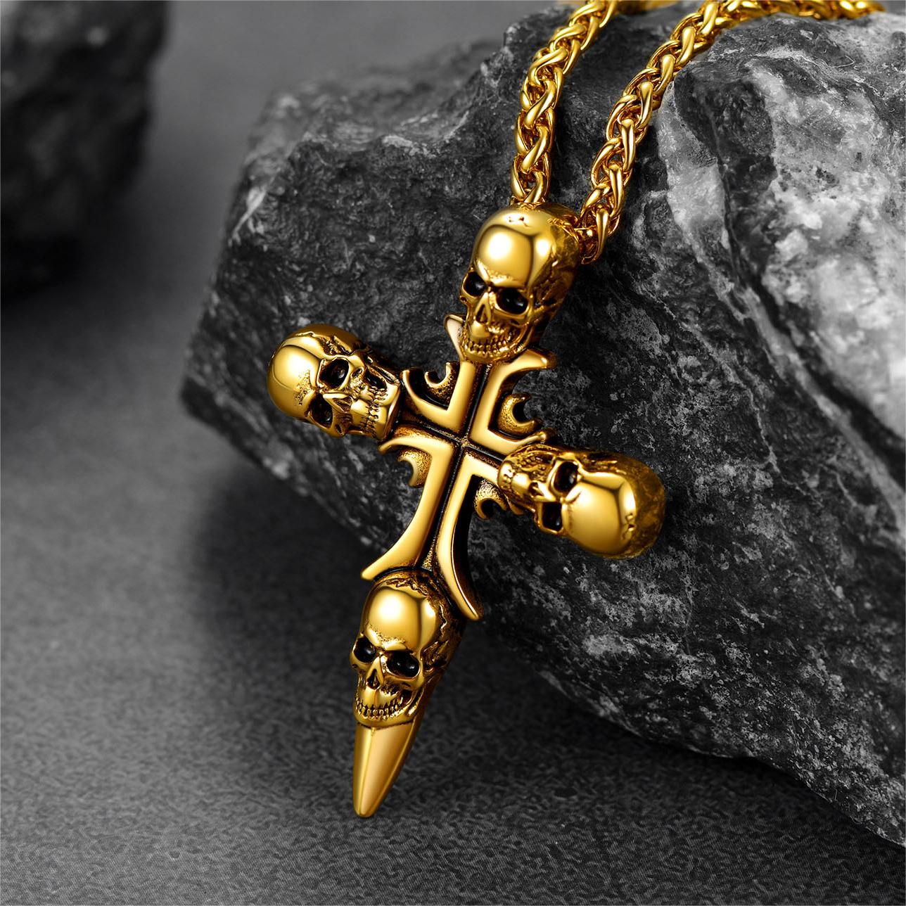 FaithHeart Vintage Skull Cross Necklace For Men Stainless Steel FaithHeart