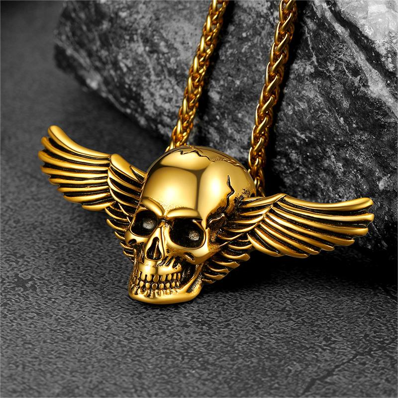 FaithHeart Gothic Skull Necklace With Wing For Men FaithHeart