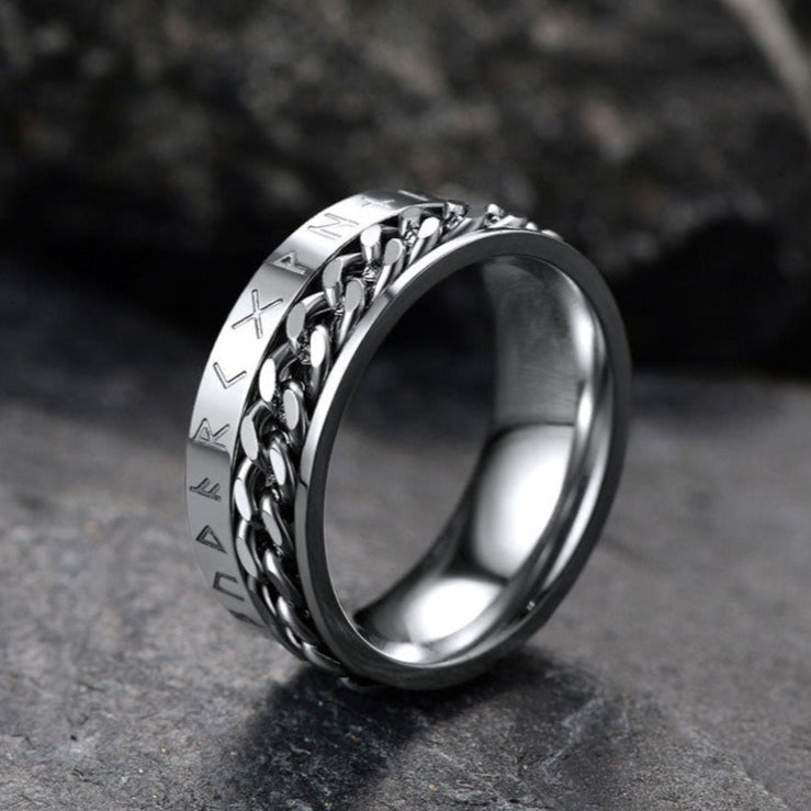 FaithHeart Viking Rune Chain Spinner Anxiety Ring for Men FaithHeart