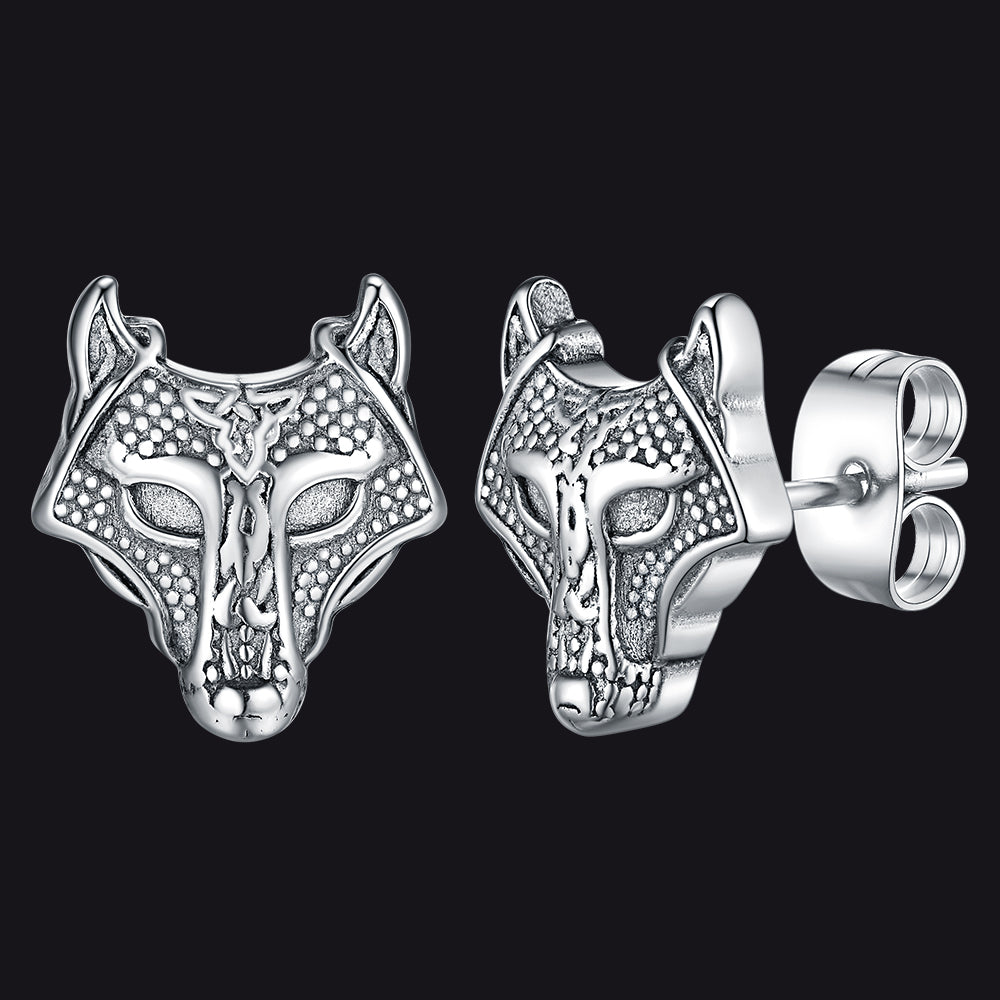 FaithHeart Viking Wolf Stud Earrings for Men Stainless Steel FaithHeart