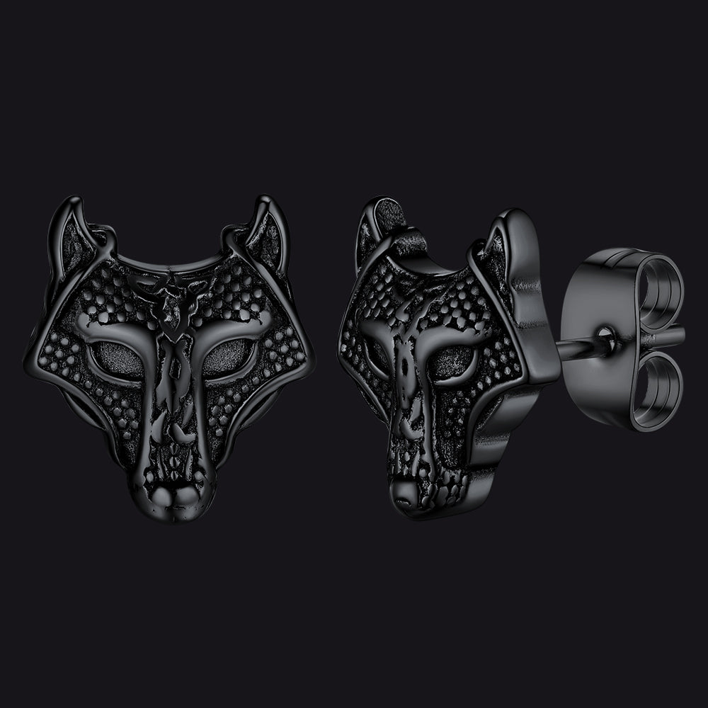 FaithHeart Viking Wolf Stud Earrings for Men Stainless Steel FaithHeart