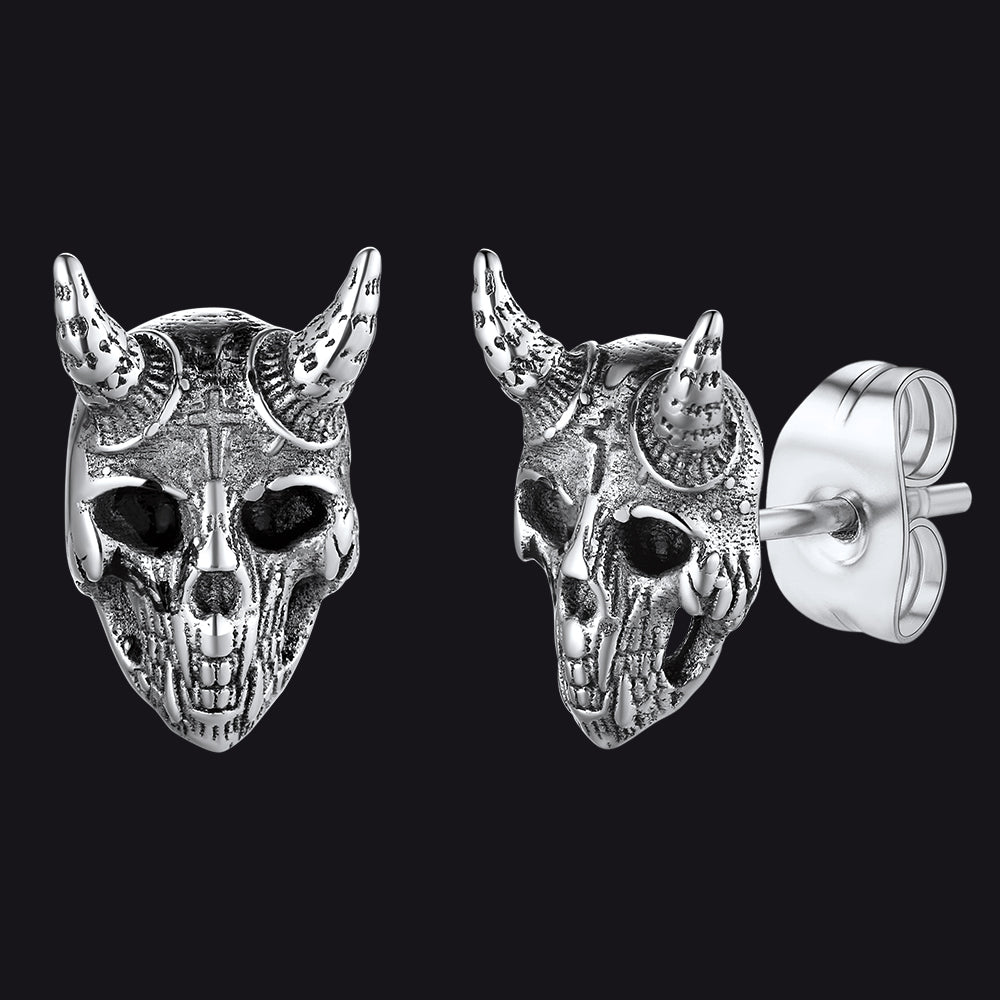 Satanic Goat Skull Stud Earrings