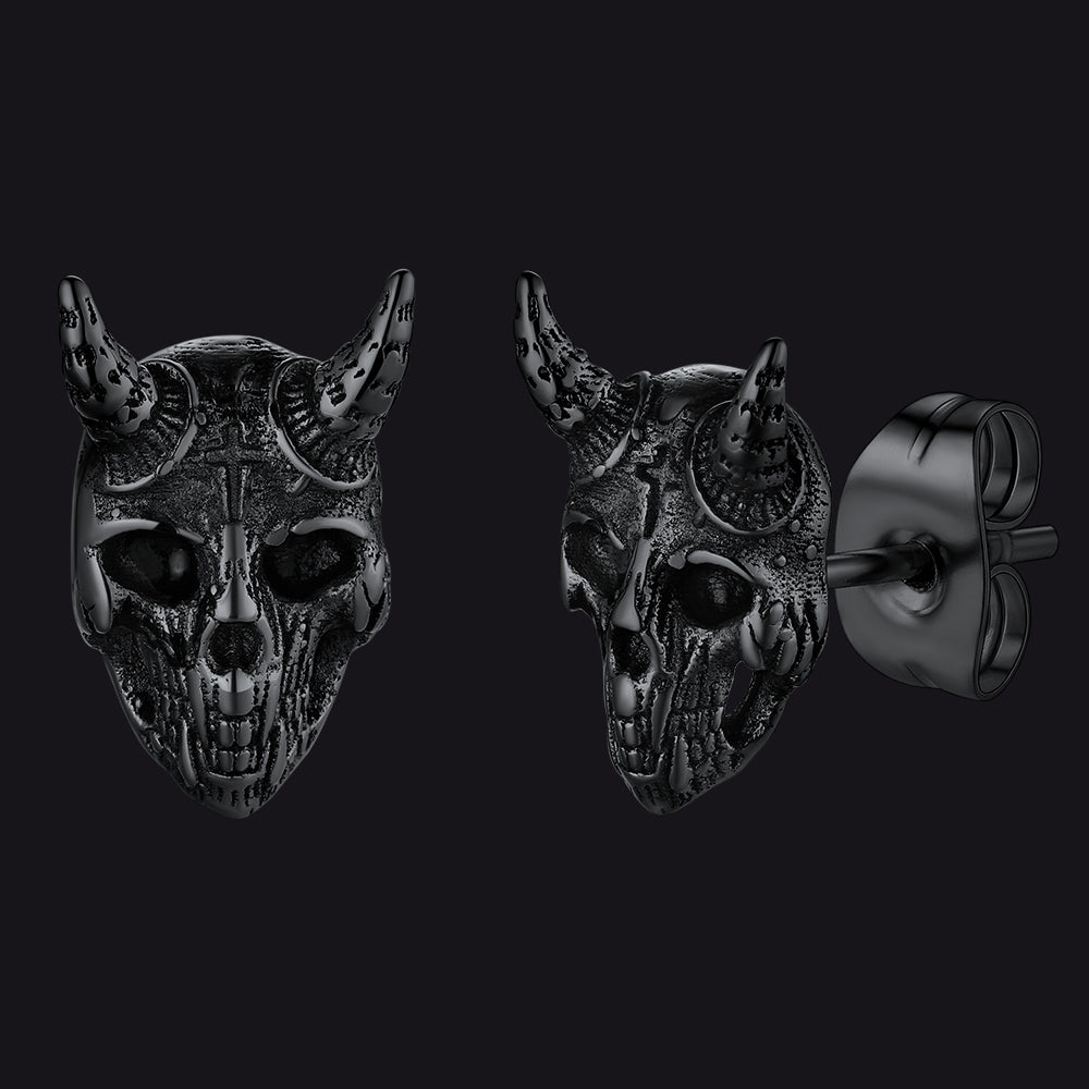 FaithHeart Satanic Goat Skull Stud Earrings For Men FaithHeart