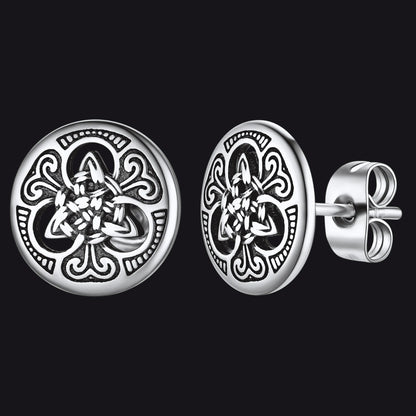 FaithHeart Round Irish Celtic Knot Stud Earrings For Men FaithHeart