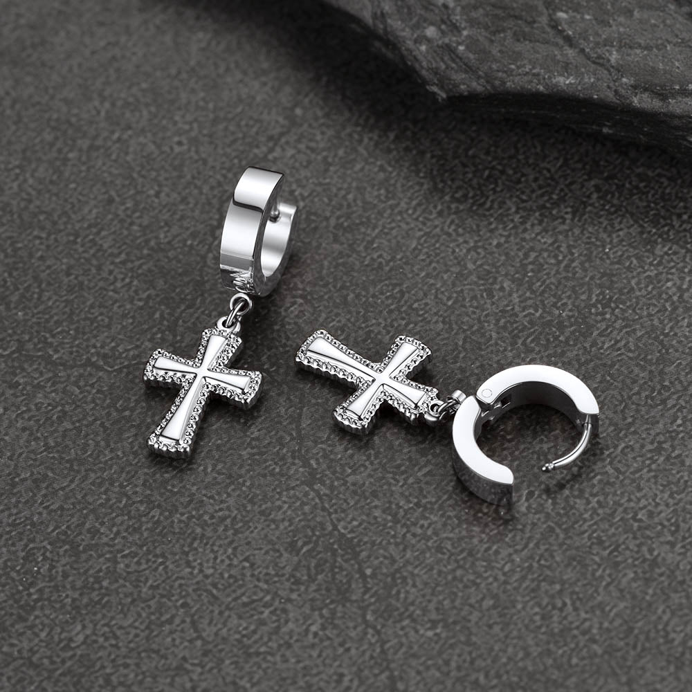 FaithHeart Cross Dangle Hoop Earrings For Men FaithHeart