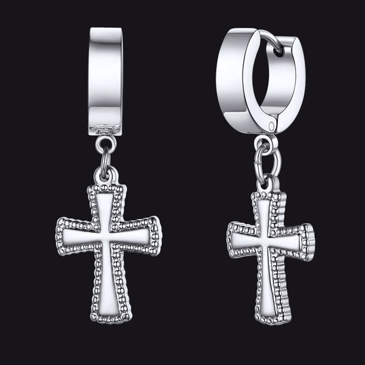 FaithHeart Cross Dangle Hoop Earrings For Men FaithHeart
