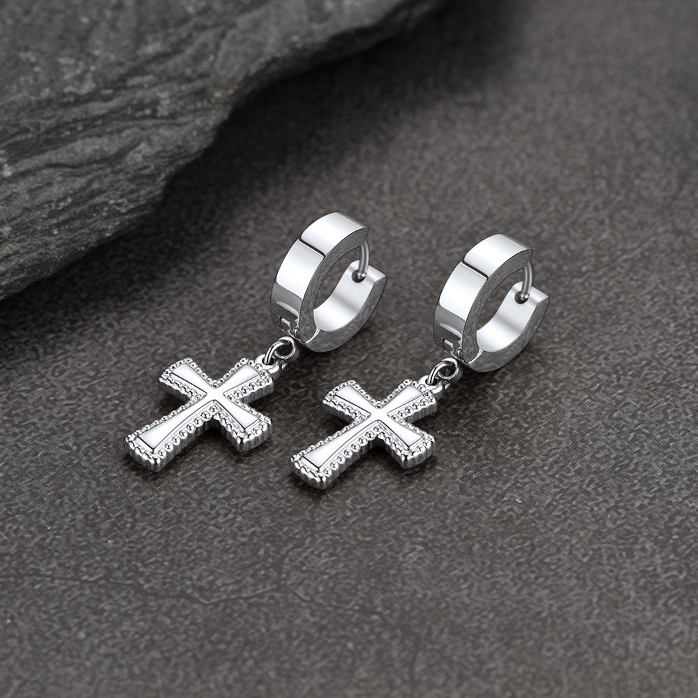 FaithHeart Cross Dangle Hoop Earrings For Men FaithHeart