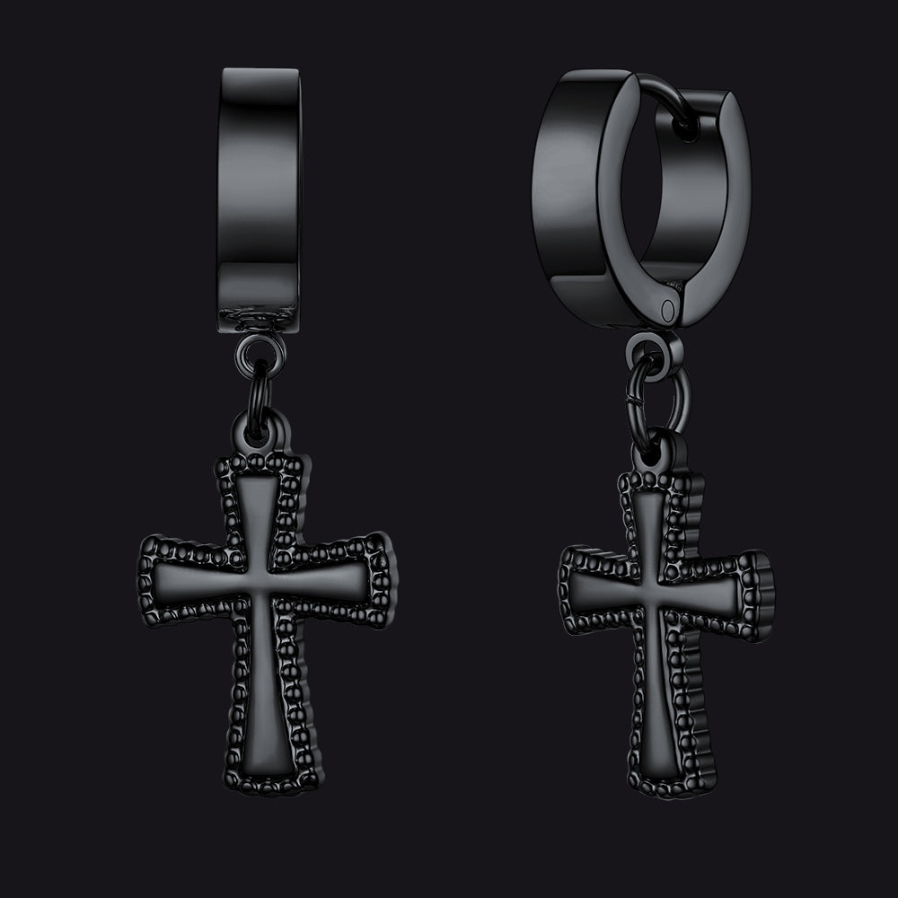 FaithHeart Cross Dangle Hoop Earrings For Men FaithHeart