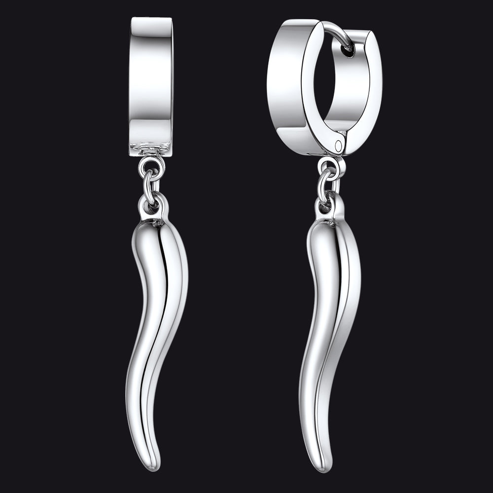 FaithHeart Cornicello Italian Horn Earrings Drop Hoop Earrings for Men FaithHeart