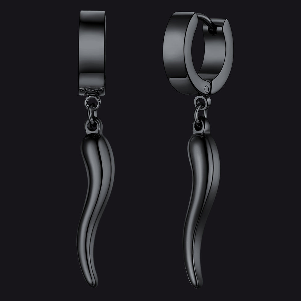 FaithHeart Cornicello Italian Horn Earrings Drop Hoop Earrings for Men FaithHeart