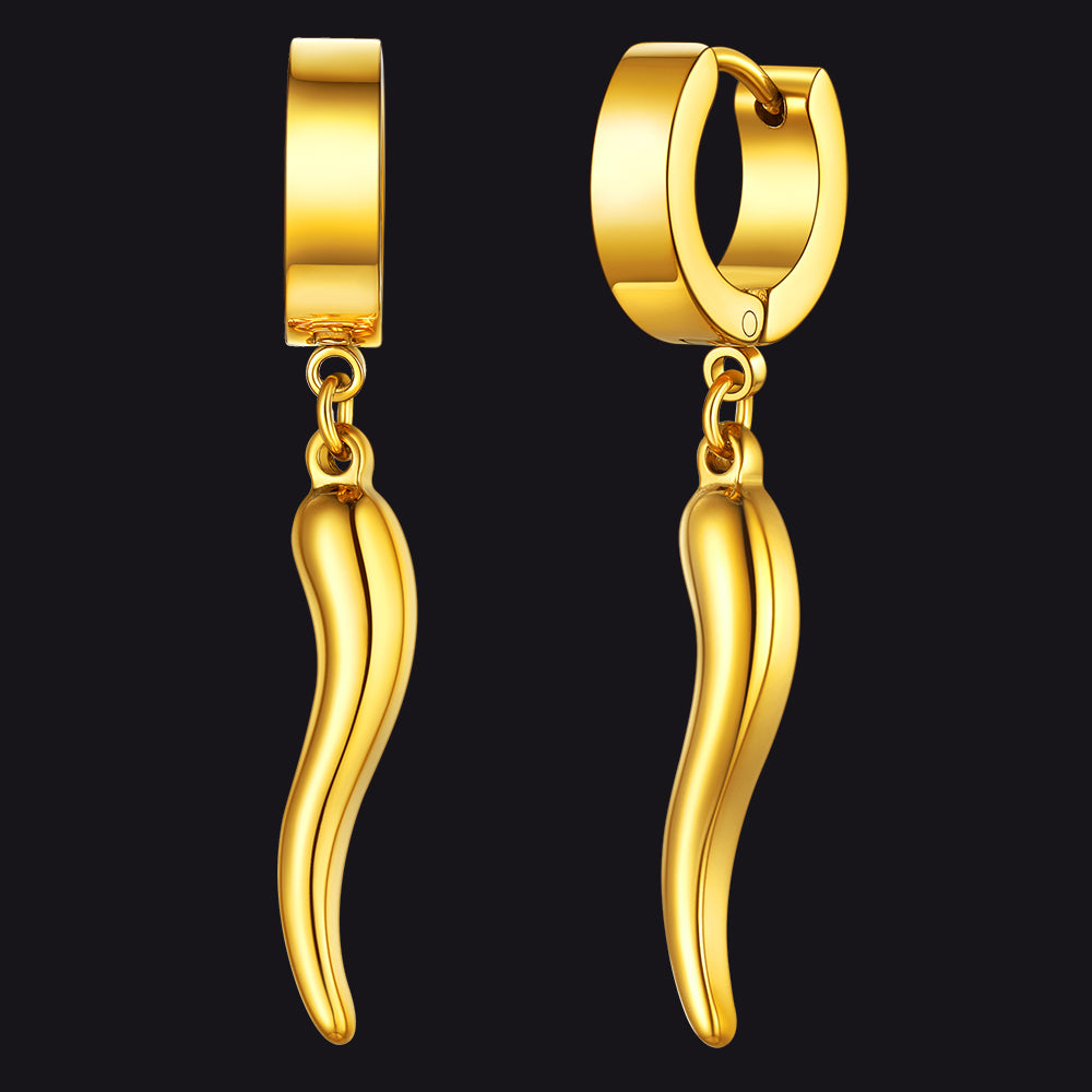 FaithHeart Cornicello Italian Horn Earrings Drop Hoop Earrings for Men FaithHeart