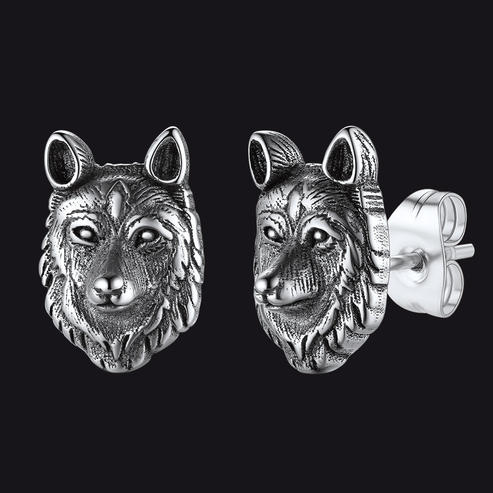 Norse Viking Wolf Stud Earrings