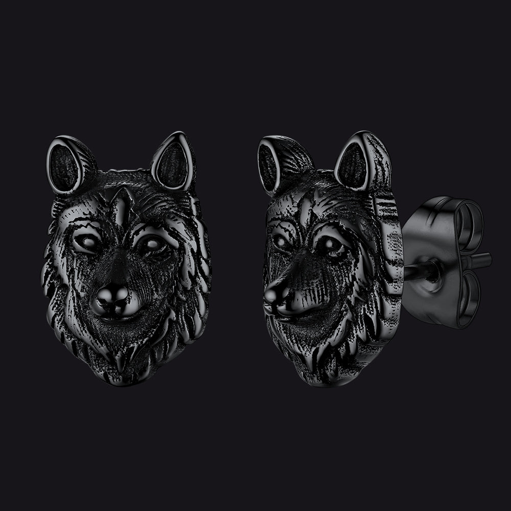 FaithHeart Norse Viking Wolf Stud Earrings For Men FaithHeart