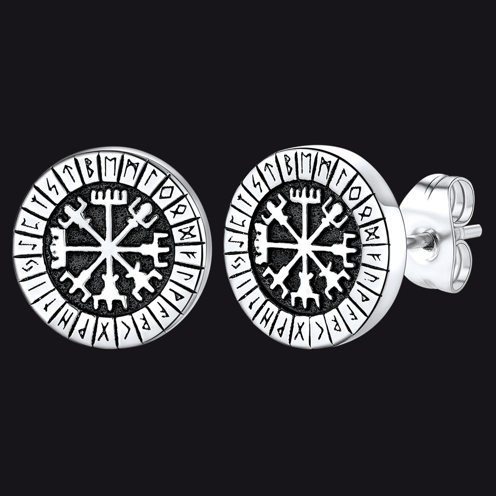 FaithHeart Viking Rune Compass Stud Earrings For Men FaithHeart