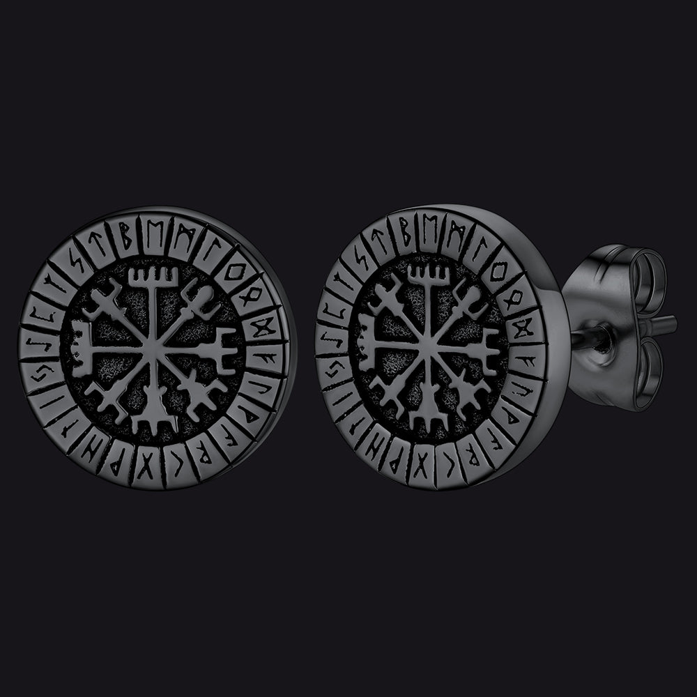 FaithHeart Viking Rune Compass Stud Earrings For Men FaithHeart