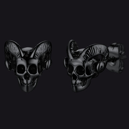 FaithHeart Satan Baphomet Goat Skull Head Stud Earrings For Men FaithHeart