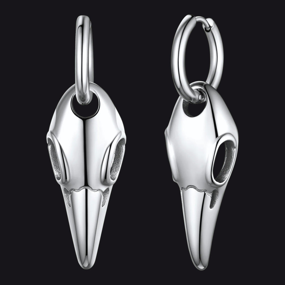 Gothic Raven Skull Dangle Hoop Earrings