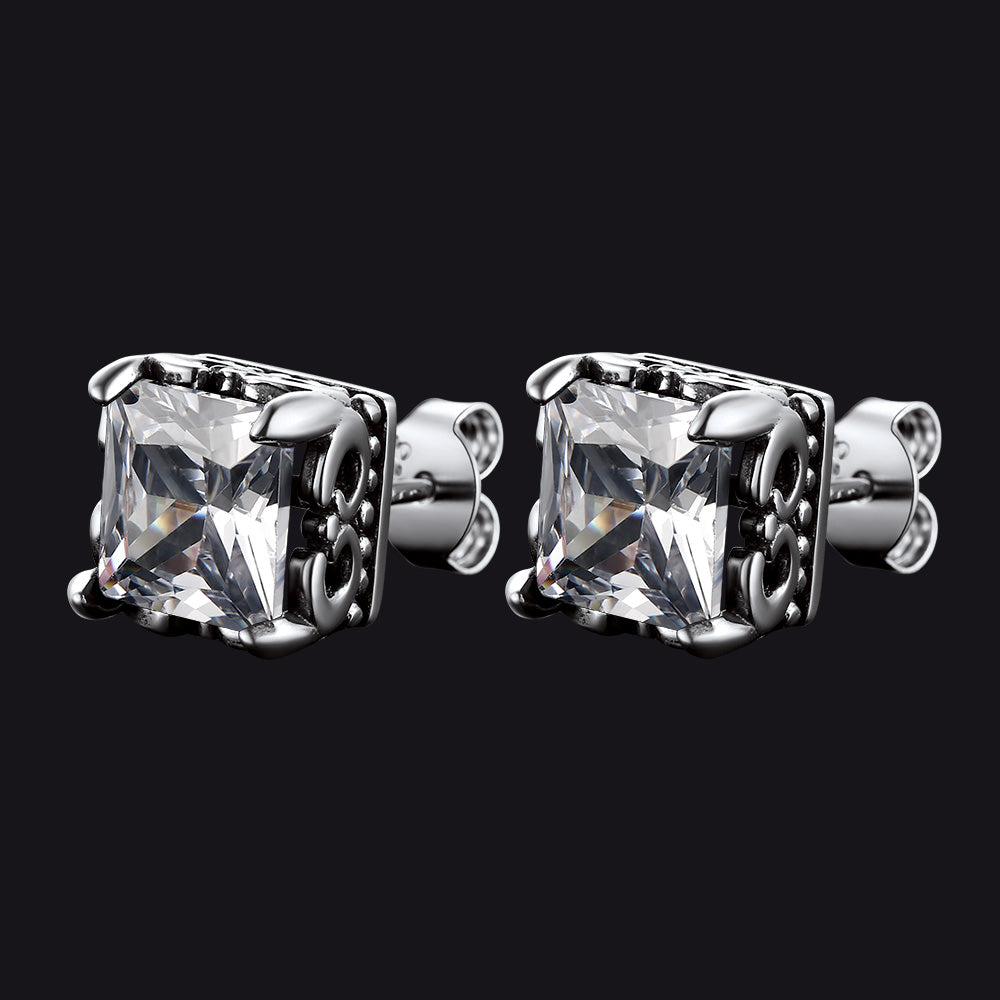 FaithHeart S925 Black Celtic Gemstone Stud Earrings for Men FaithHeart