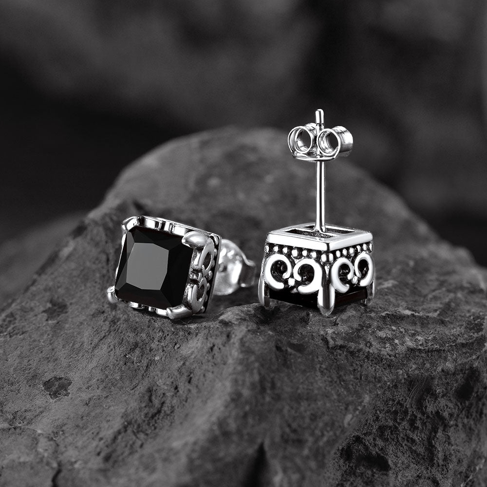 FaithHeart S925 Black Celtic Gemstone Stud Earrings for Men FaithHeart