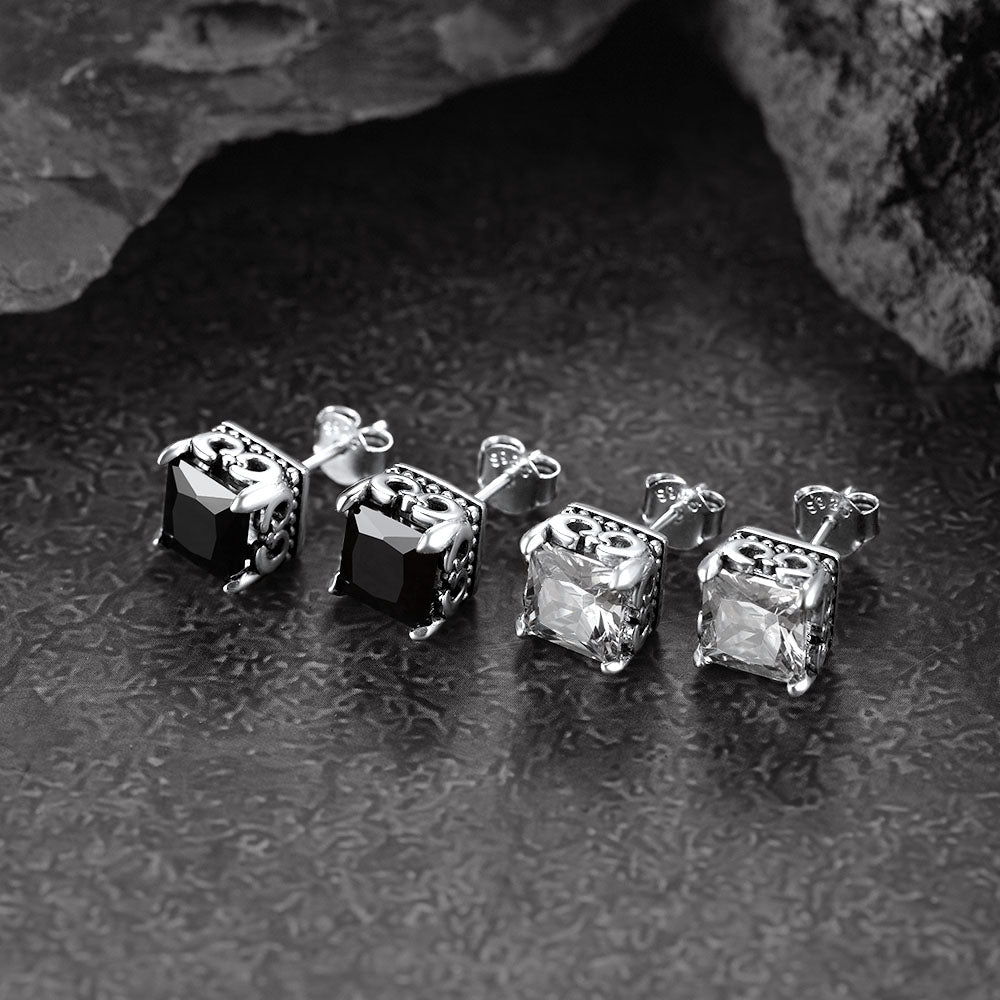 FaithHeart S925 Black Celtic Gemstone Stud Earrings for Men FaithHeart