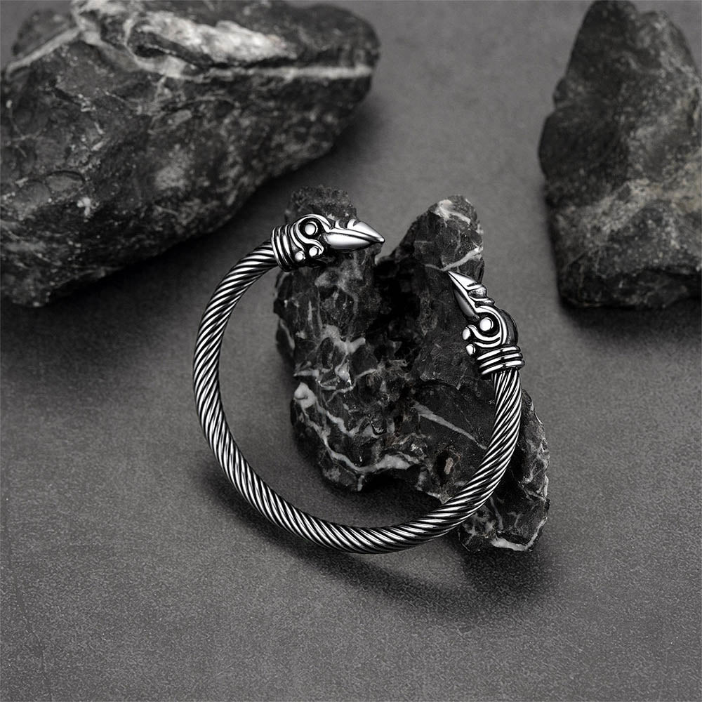 FaithHeart Viking Raven Cuff Bracelet Stainless Steel Vintage Bangle Bracelet FaithHeart