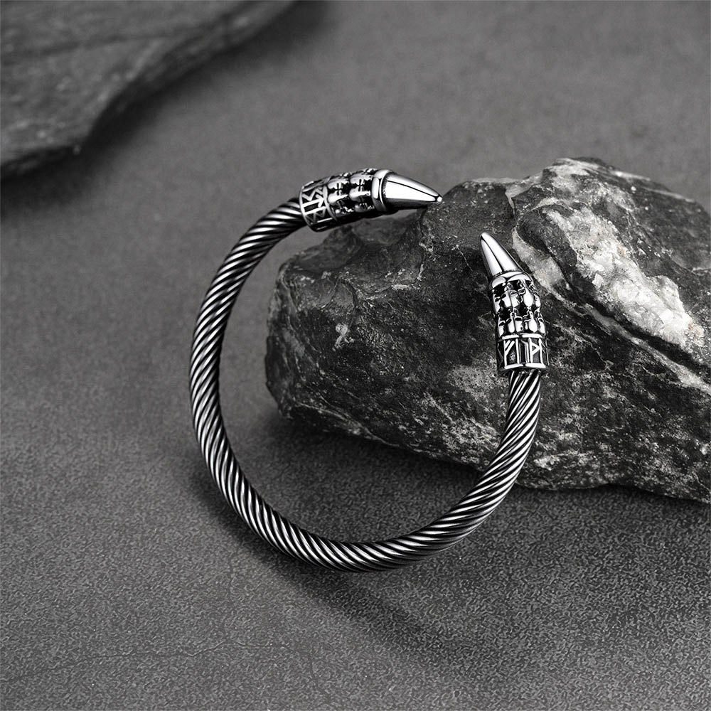 FaithHeart Runes Skull Dangle Bracelet Adjustable Viking Cuff Bracelet FaithHeart