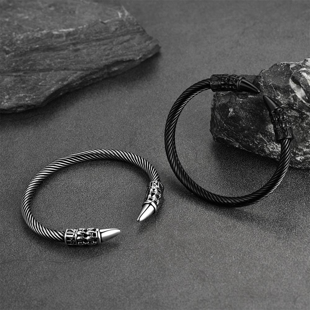 FaithHeart Runes Skull Dangle Bracelet Adjustable Viking Cuff Bracelet FaithHeart