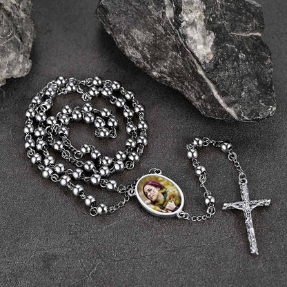 FaithHeart Stainless Steel Custom Picture Rosary Necklace FaithHeart