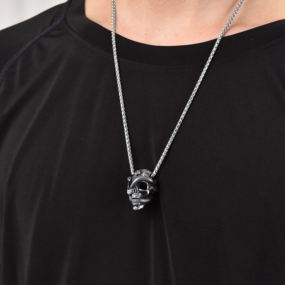 FaithHeart Snake Skull Pendant Necklace Stainless Steel Gothic Jewelry FaithHeart