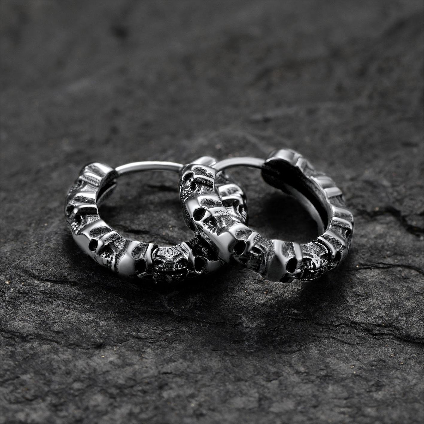 FaithHeart Skull Huggie Hoop Earrings For Men FaithHeart