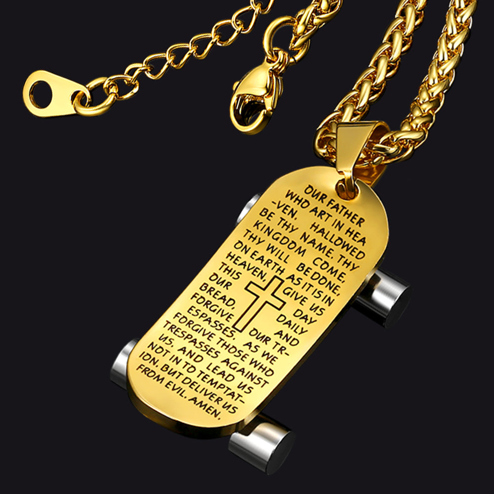 FaithHeart Lord's Prayer Skateboard Necklace Pendant for Men FaithHeart